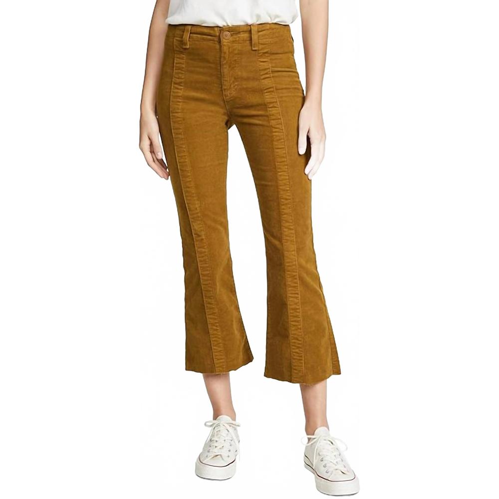 NEW AG JEANS pannelled quinne h.rise pleated crop flare jeans in mustard gold